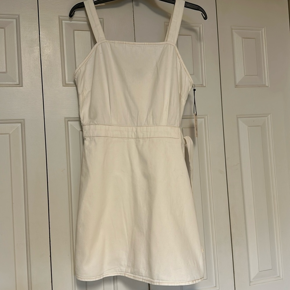 Sincerely Jules cute cream Romper Mini Dress Tie Belt Women's Size L NWT